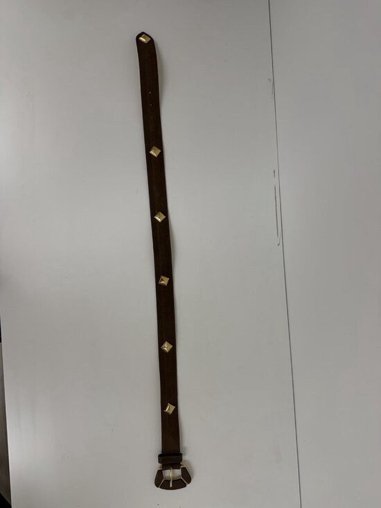 Pelle Vintage Suede Leather Brown Gold Belt Wide Art XS/S 90s 80s Y2K